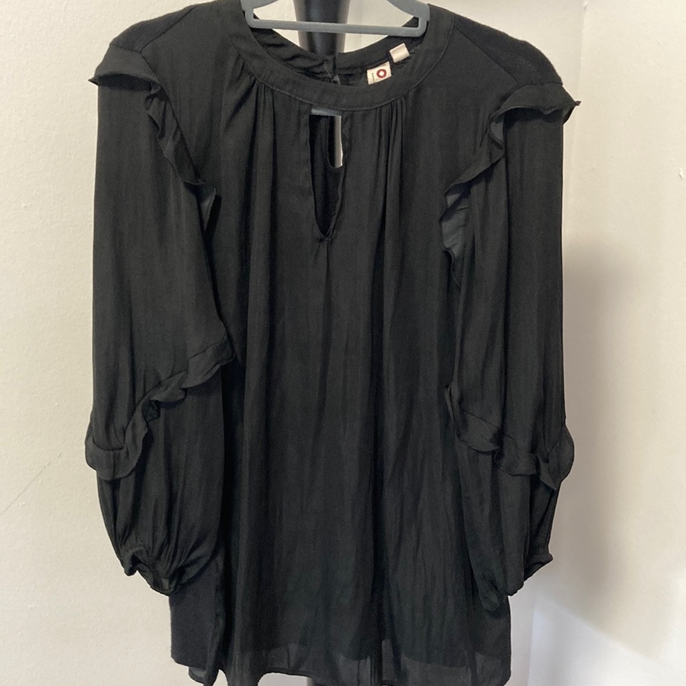 Black Ruffle Sleeve Blouse